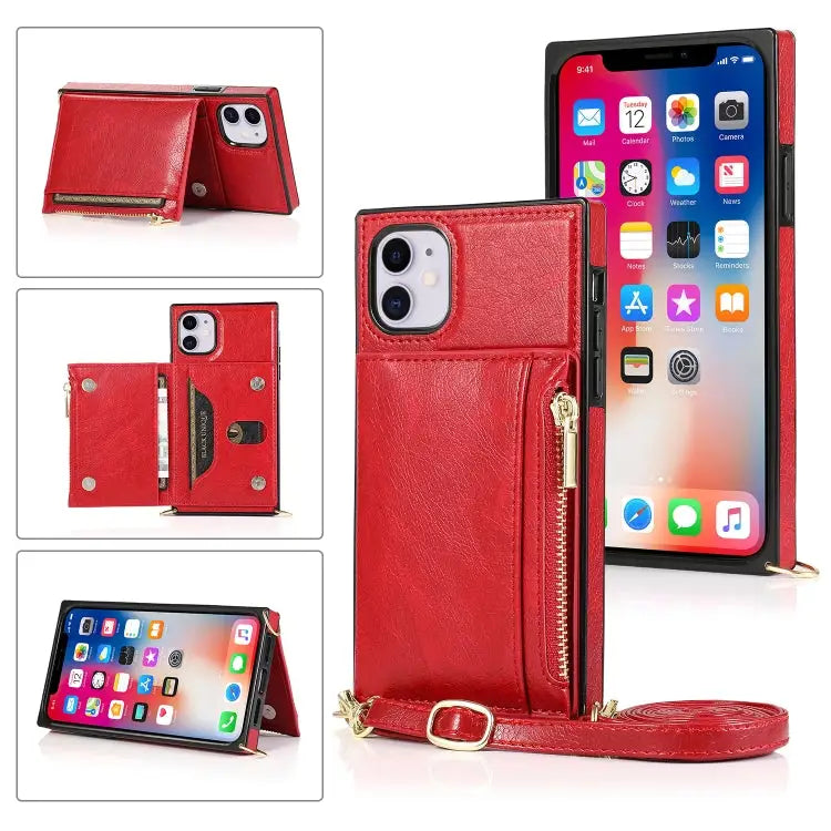 Square Zipper Wallet Bag TPU + PU Back Cover Case with Holder & Card Slots & Wallet & Cross-body Strap For iPhone 8