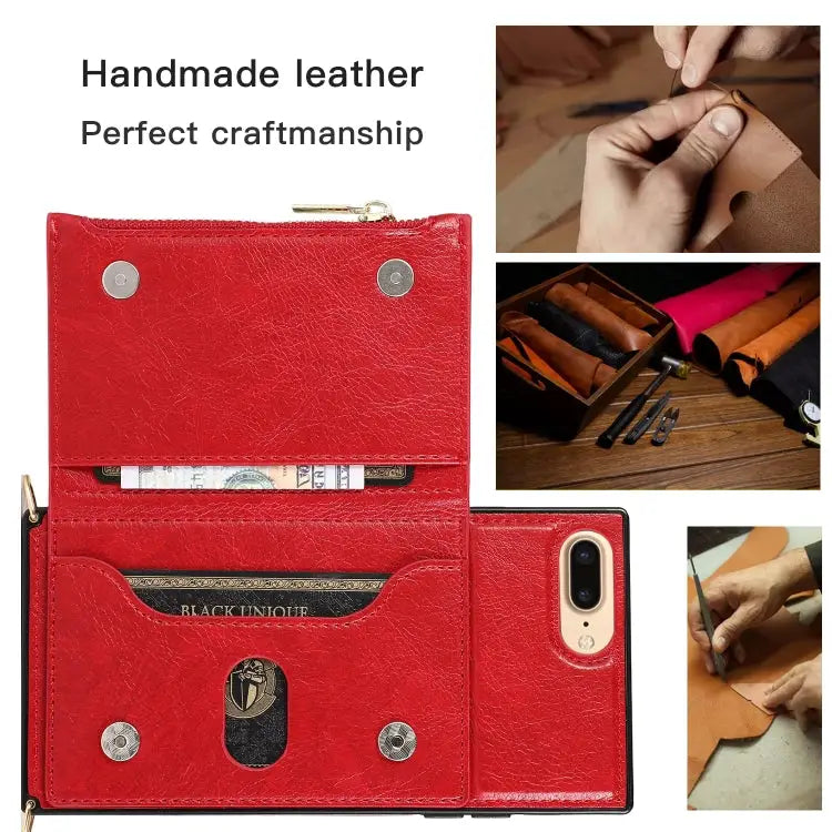 Square Zipper Wallet Bag TPU + PU Back Cover Case with Holder & Card Slots & Wallet & Cross-body Strap For iPhone 8