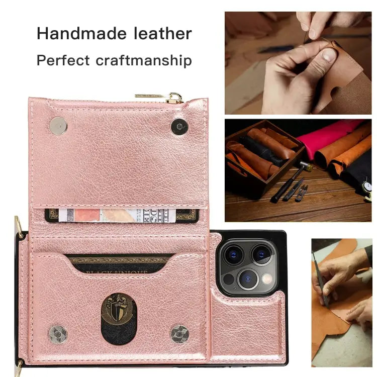 Square Zipper Wallet Bag TPU + PU Back Cover Case with Holder & Card Slots & Wallet & Cross-body Strap For iPhone 12