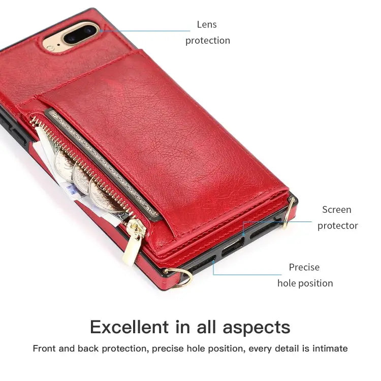 Square Zipper Wallet Bag TPU + PU Back Cover Case with Holder & Card Slots & Wallet & Cross-body Strap For iPhone 8