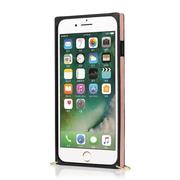 Square Zipper Wallet Bag TPU + PU Back Cover Case with Holder & Card Slots & Wallet & Cross-body Strap For iPhone 8