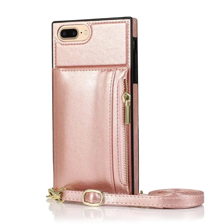 Square Zipper Wallet Bag TPU + PU Back Cover Case with Holder & Card Slots & Wallet & Cross-body Strap For iPhone 8