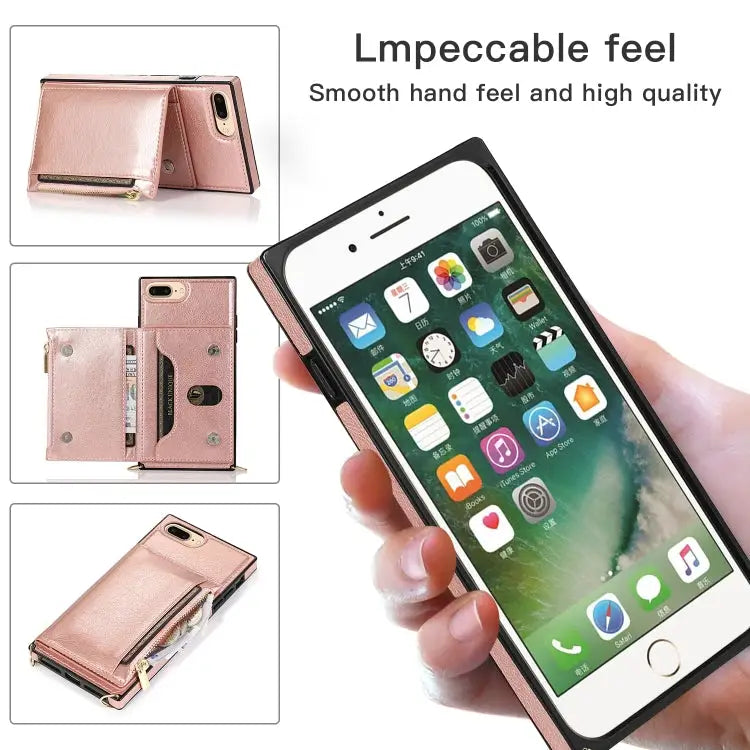 Square Zipper Wallet Bag TPU + PU Back Cover Case with Holder & Card Slots & Wallet & Cross-body Strap For iPhone 8