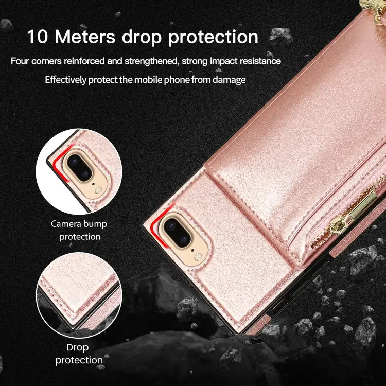 Square Zipper Wallet Bag TPU + PU Back Cover Case with Holder & Card Slots & Wallet & Cross-body Strap For iPhone 8
