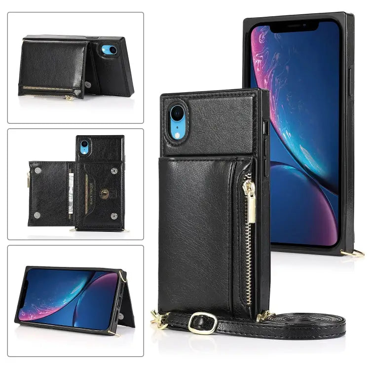 Square Zipper Wallet Bag TPU + PU Back Cover Case with Holder & Card Slots & Wallet & Cross-body Strap For iPhone 8