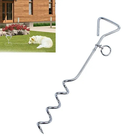 Stainless Steel Dog Spiral Tie Out 360 Degree Rotation Anti Wrap Fixed Pile Outdoor Camping Stake Size:42cm*8mm