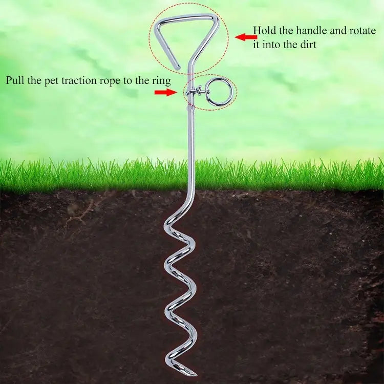 Stainless Steel Dog Spiral Tie Out 360 Degree Rotation Anti Wrap Fixed Pile Outdoor Camping Stake Size:42cm*8mm