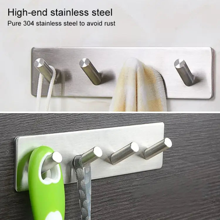 Stainless Steel Four Oblique Row Hook Bathroom Non-perforated Storage Clothes Rack Four Oblique Row Hook - Four Oblique