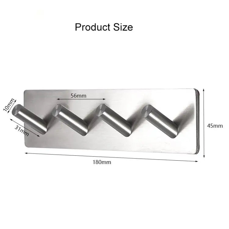 Stainless Steel Four Oblique Row Hook Bathroom Non-perforated Storage Clothes Rack Four Oblique Row Hook - Four Oblique