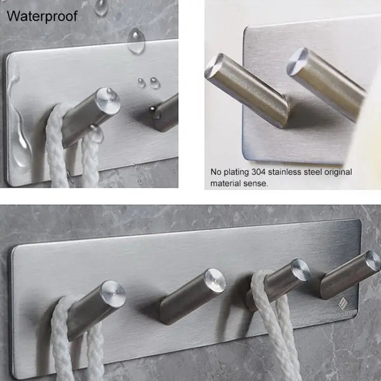 Stainless Steel Four Oblique Row Hook Bathroom Non-perforated Storage Clothes Rack Four Oblique Row Hook - Four Oblique