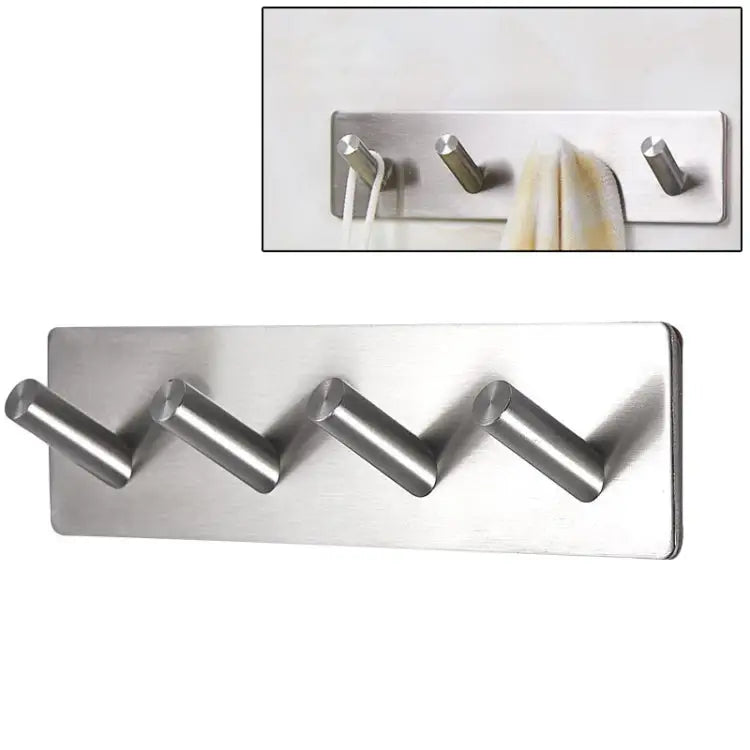 Stainless Steel Four Oblique Row Hook Bathroom Non-perforated Storage Clothes Rack Four Oblique Row Hook - Four Oblique