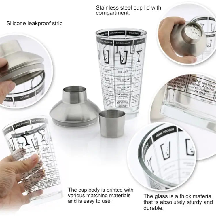 Stainless Steel Glass Cocktail Shaker Tools Milk Tea Cup with Scale Capacity: 450ml 450ml Cocktail Shaker - 450ml