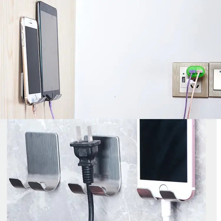 Stainless Steel Plug Power Cord Hook Bathroom Non-perforated Storage Rack Size: 61x45mm Stainless Steel Plug Power Cord