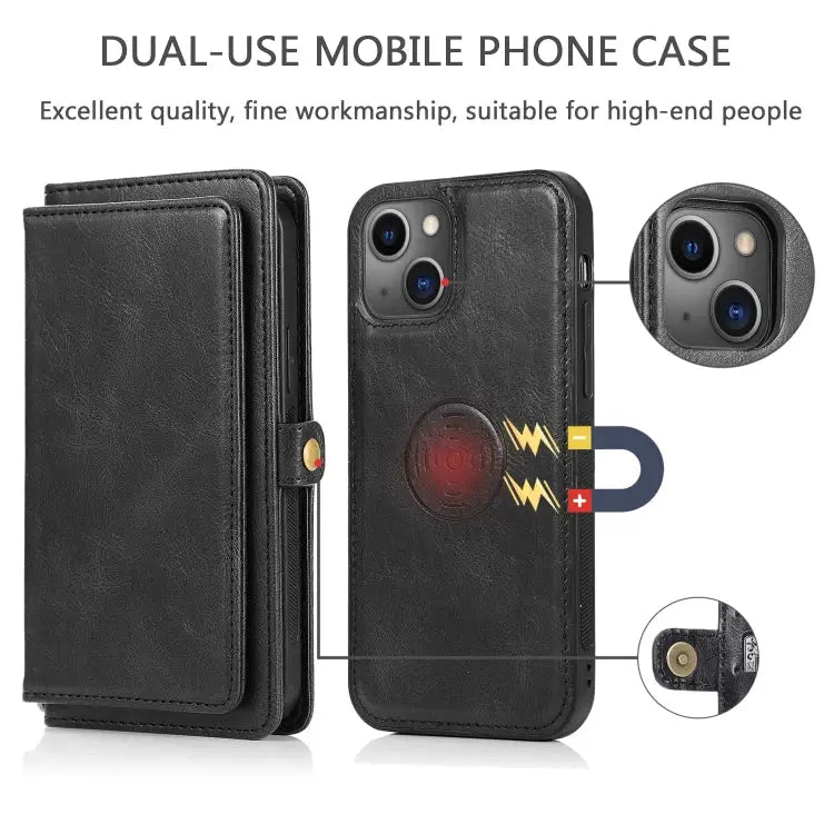 Strong Magnetic Detachable Horizontal Flip Leather Case with Card Slots & Wallet For iPhone 13 For iPhone 13 Mini
