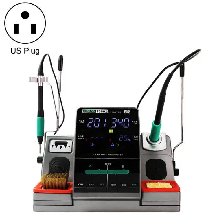 SUGON T3602 110V 240W Dual Station Nano Electric Soldering Station with Double Handle US Plug T3602 US Plug - T3602,