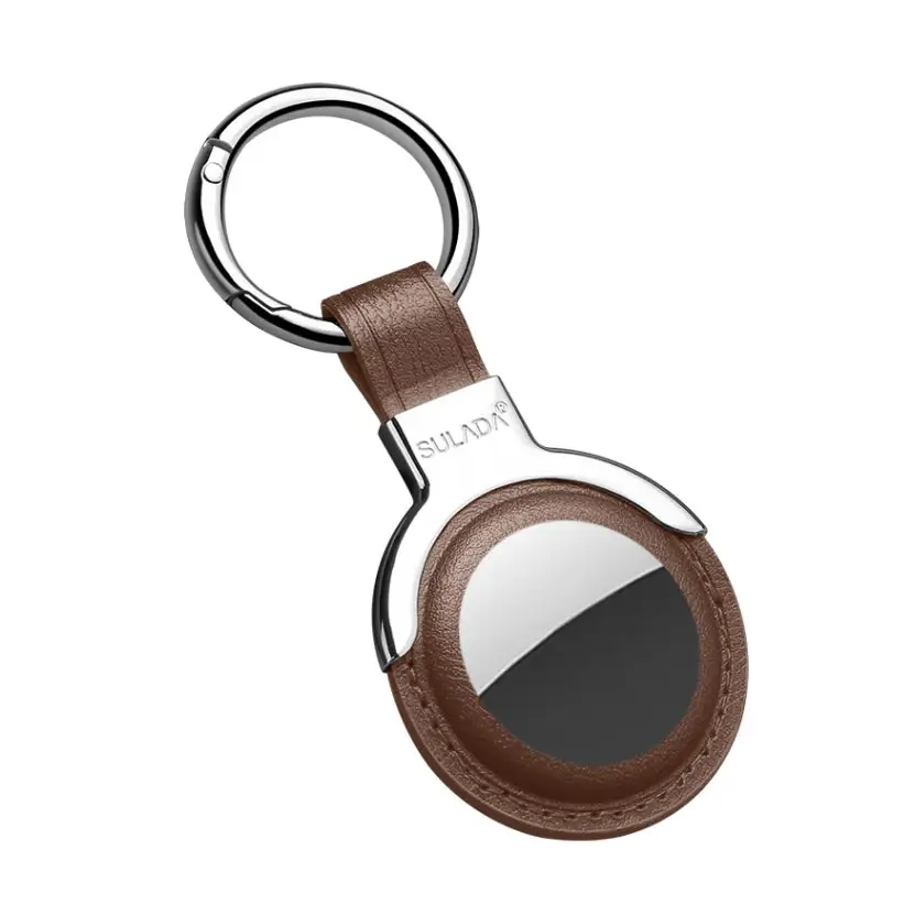 SULADA Leather Protective Cover Case with Switchable Keychain Ring For AirTag - Coffee - Apple Accessories