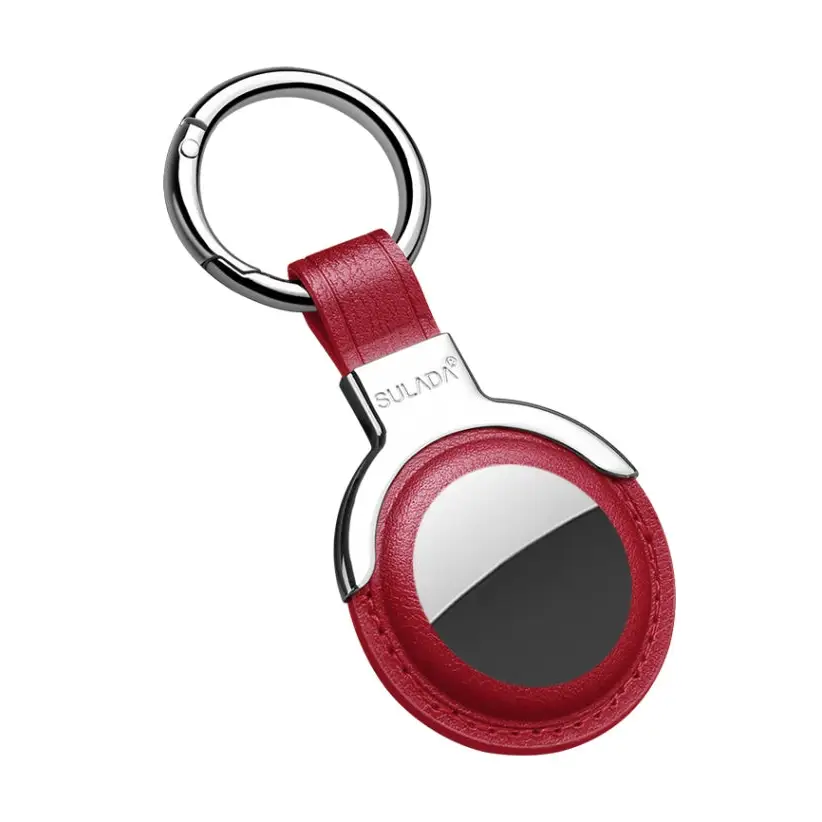 SULADA Leather Protective Cover Case with Switchable Keychain Ring For AirTag - Red - Apple Accessories