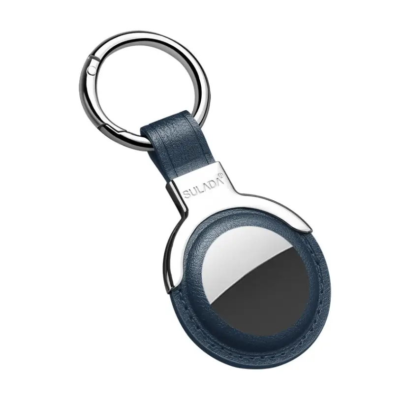 SULADA Leather Protective Cover Case with Switchable Keychain Ring For AirTag - Blue - Apple Accessories