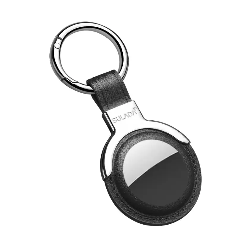 SULADA Leather Protective Cover Case with Switchable Keychain Ring For AirTag - Black - Apple Accessories