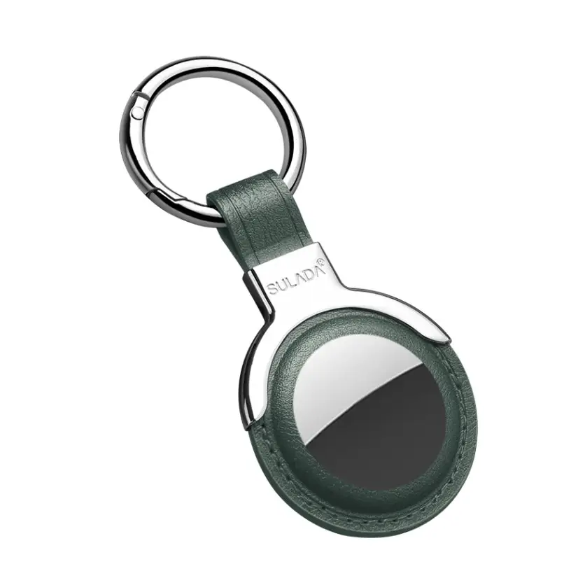 SULADA Leather Protective Cover Case with Switchable Keychain Ring For AirTag - Green - Apple Accessories