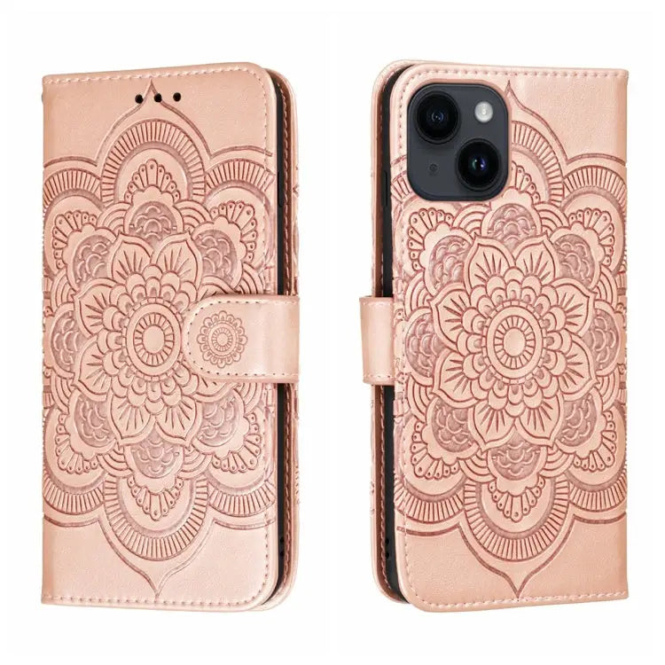 Sun Mandala Embossing Leather Phone Case For iPhone 14 / 13 For iPhone 14 Plus For iPhone 14 Pro - For iPhone 14 Plus