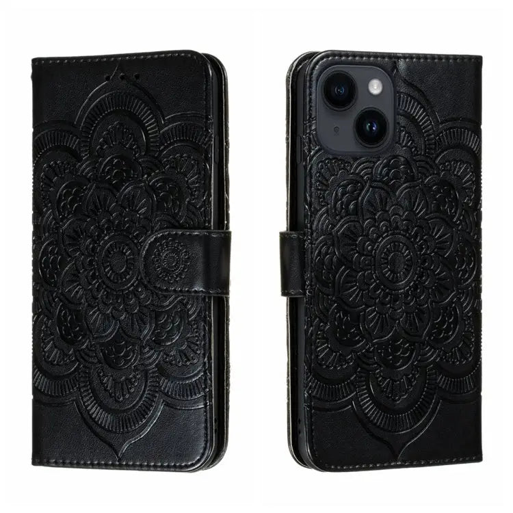 Sun Mandala Embossing Leather Phone Case For iPhone 14 / 13 For iPhone 14 Plus For iPhone 14 Pro - For iPhone 14 Plus
