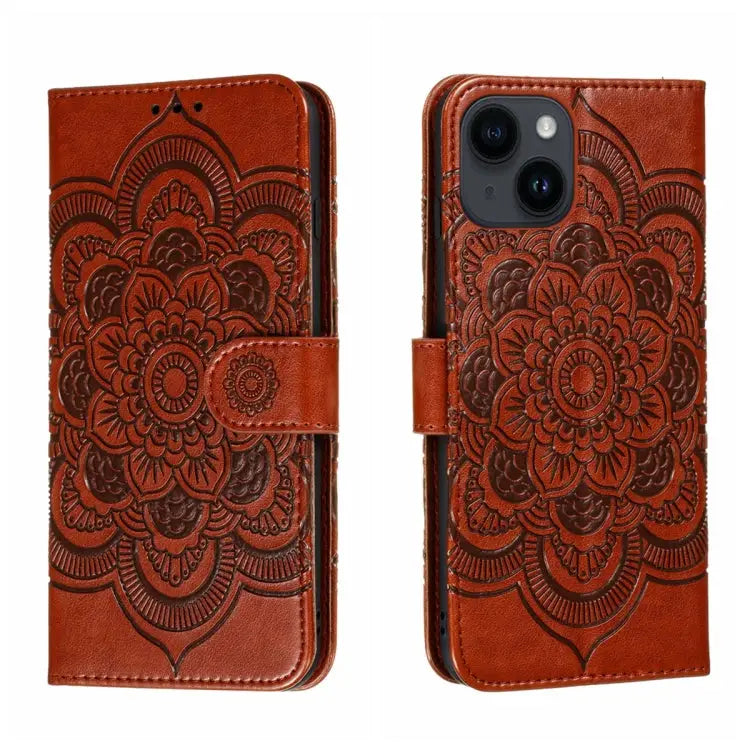 Sun Mandala Embossing Leather Phone Case For iPhone 14 / 13 For iPhone 14 Plus For iPhone 14 Pro - For iPhone 14 / 13