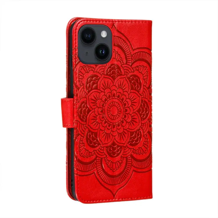 Sun Mandala Embossing Leather Phone Case For iPhone 14 / 13 For iPhone 14 Plus For iPhone 14 Pro - Apple Accessories