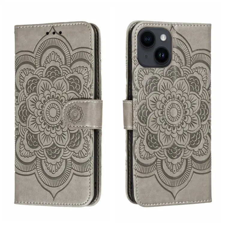 Sun Mandala Embossing Leather Phone Case For iPhone 14 / 13 For iPhone 14 Plus For iPhone 14 Pro - For iPhone 14 / 13