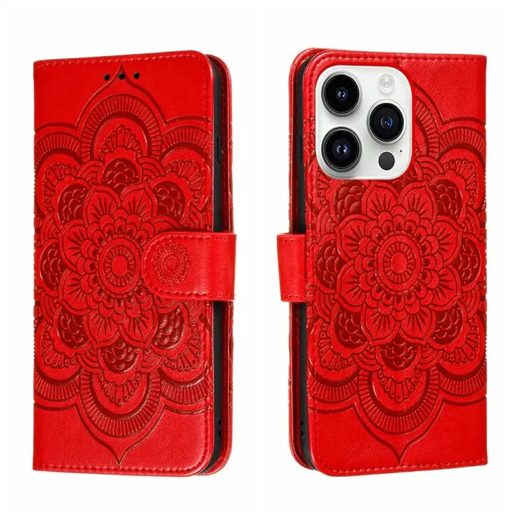 Sun Mandala Embossing Leather Phone Case For iPhone 14 / 13 For iPhone 14 Plus For iPhone 14 Pro - For iPhone 14 Pro