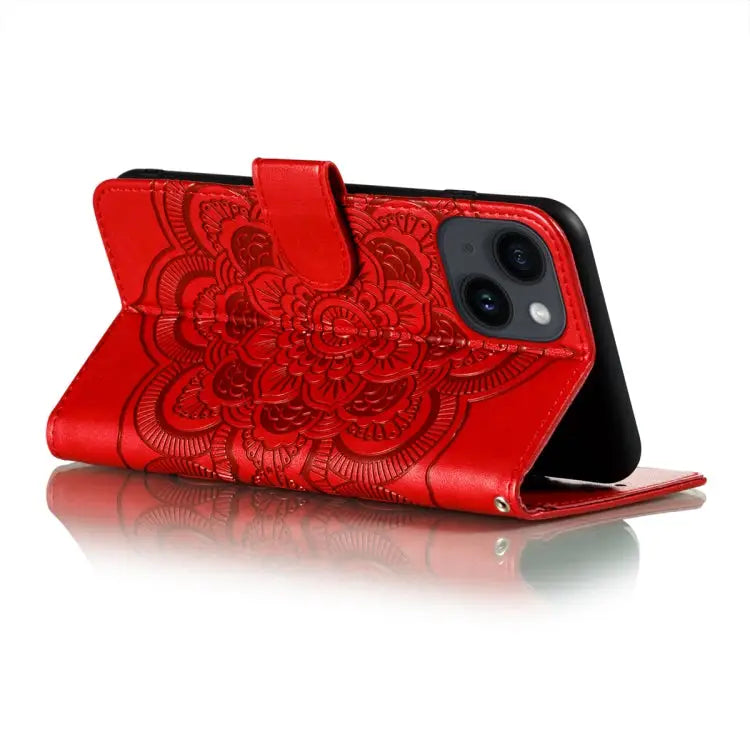 Sun Mandala Embossing Leather Phone Case For iPhone 14 / 13 For iPhone 14 Plus For iPhone 14 Pro - Apple Accessories