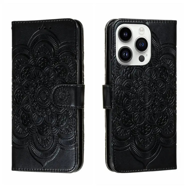 Sun Mandala Embossing Leather Phone Case For iPhone 14 / 13 For iPhone 14 Plus For iPhone 14 Pro - For iPhone 14 Pro