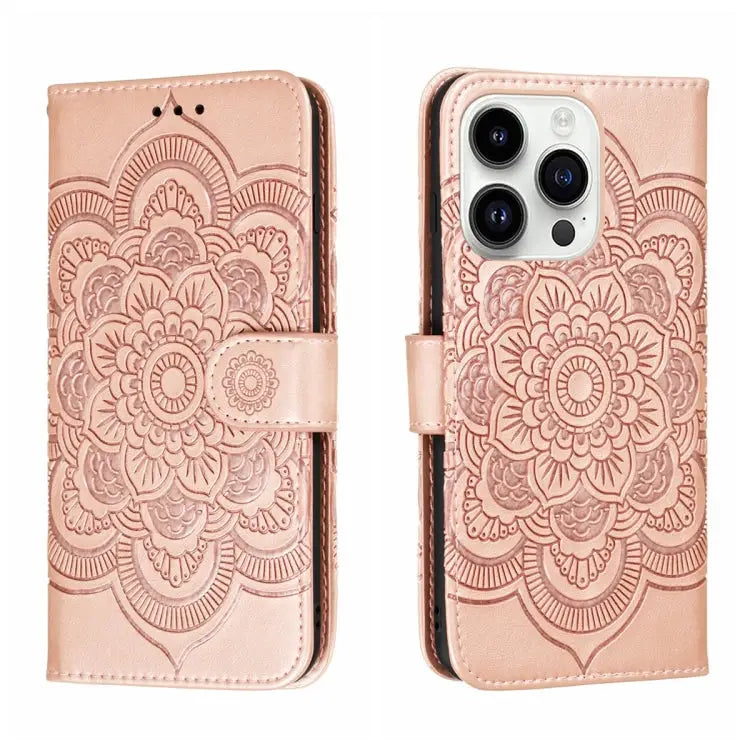 Sun Mandala Embossing Leather Phone Case For iPhone 14 / 13 For iPhone 14 Plus For iPhone 14 Pro - For iPhone 14 Pro