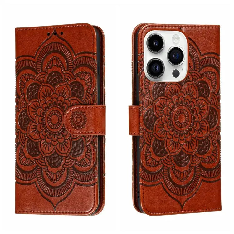Sun Mandala Embossing Leather Phone Case For iPhone 14 / 13 For iPhone 14 Plus For iPhone 14 Pro - For iPhone 14 Pro