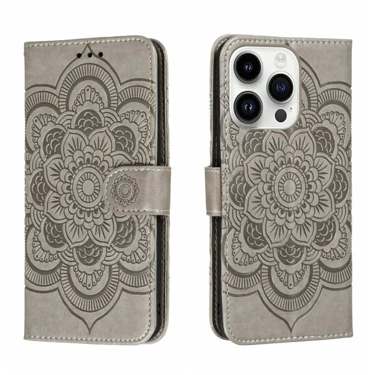 Sun Mandala Embossing Leather Phone Case For iPhone 14 / 13 For iPhone 14 Plus For iPhone 14 Pro - For iPhone 14 Pro