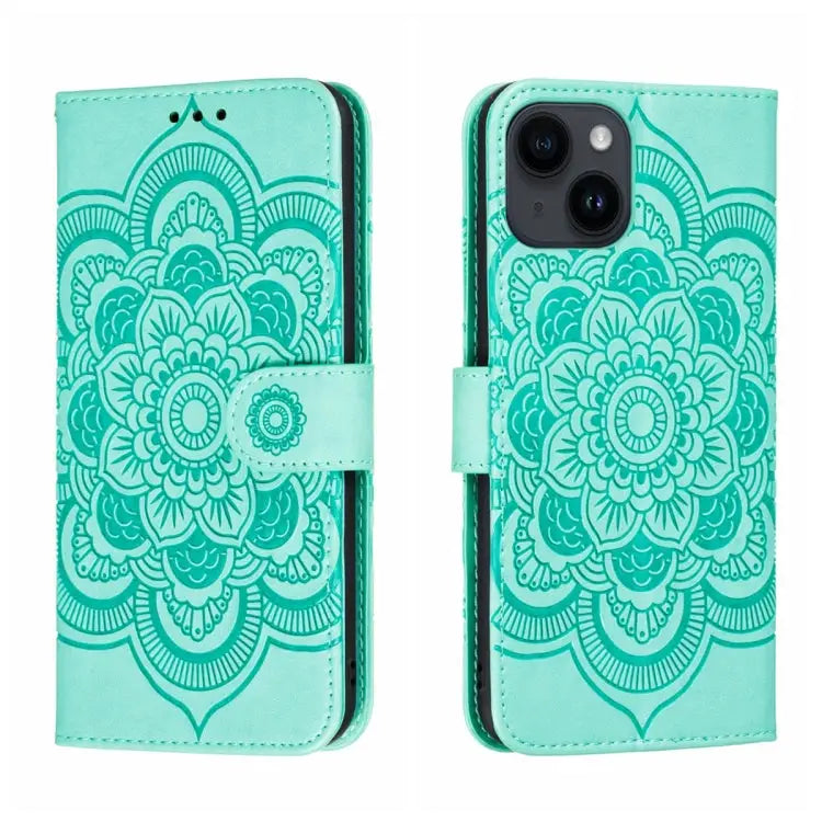Sun Mandala Embossing Leather Phone Case For iPhone 14 / 13 For iPhone 14 Plus For iPhone 14 Pro - For iPhone 14 / 13