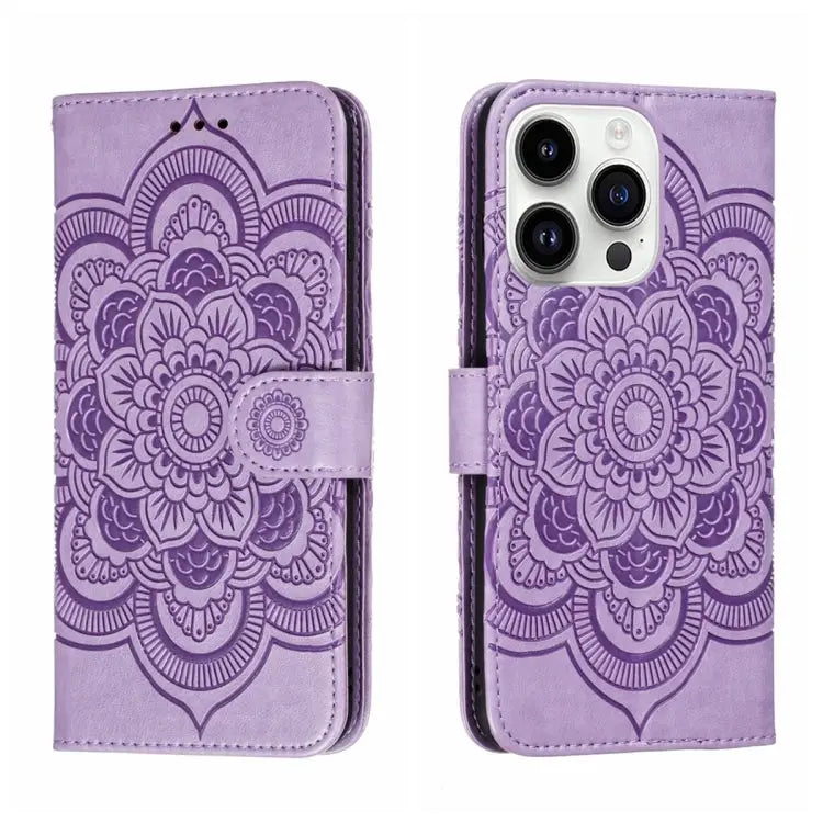 Sun Mandala Embossing Leather Phone Case For iPhone 14 / 13 For iPhone 14 Plus For iPhone 14 Pro - For iPhone 14 Pro