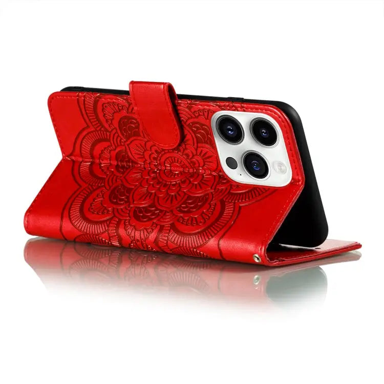 Sun Mandala Embossing Leather Phone Case For iPhone 14 Pro Max - Apple Accessories