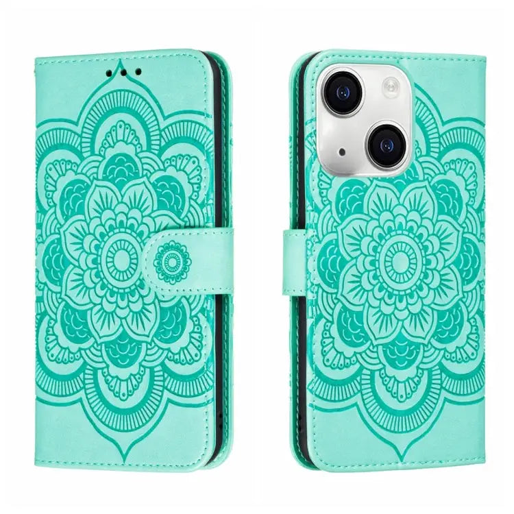 Sun Mandala Embossing Leather Phone Case For iPhone 15 Pro For iPhone 15 Plus For iPhone 15 - For iPhone 15 Plus
