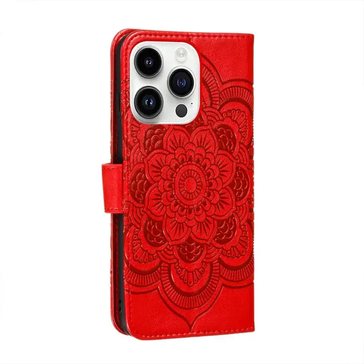 Sun Mandala Embossing Leather Phone Case For iPhone 15 Pro For iPhone 15 Plus For iPhone 15 - Apple Accessories
