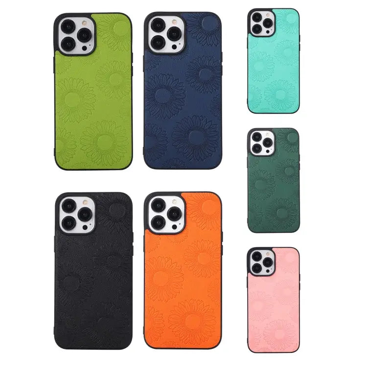 Sunflower Pattern PU + TPU + PC Shockproof Phone Case For iPhone 13 Pro Max For Motorola Razr 5G For Huawei P50 Pocket