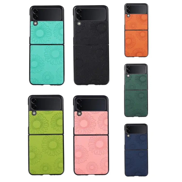 Sunflower Pattern PU + TPU + PC Shockproof Phone Case For Samsung Galaxy Z Flip3 5G For Samsung Galaxy Z Fold3 5G