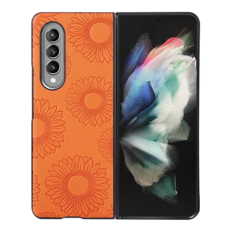 Sunflower Pattern PU + TPU + PC Shockproof Phone Case For Samsung Galaxy Z Flip3 5G For Samsung Galaxy Z Fold3 5G