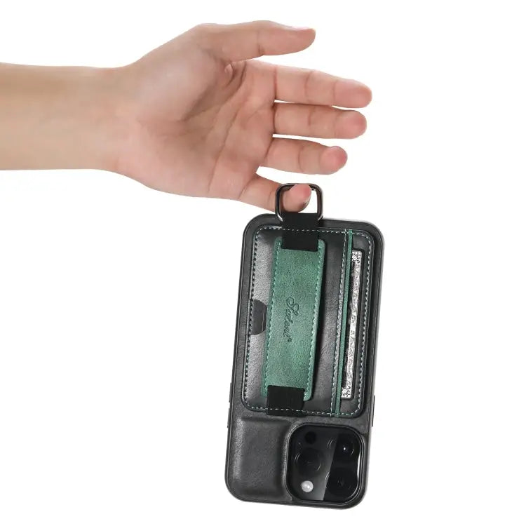 Suteni H13 Card Wallet Wrist Strap Holder PU Phone Case For iPhone 14 For iPhone 14 Pro For iPhone 14 Plus For iPhone