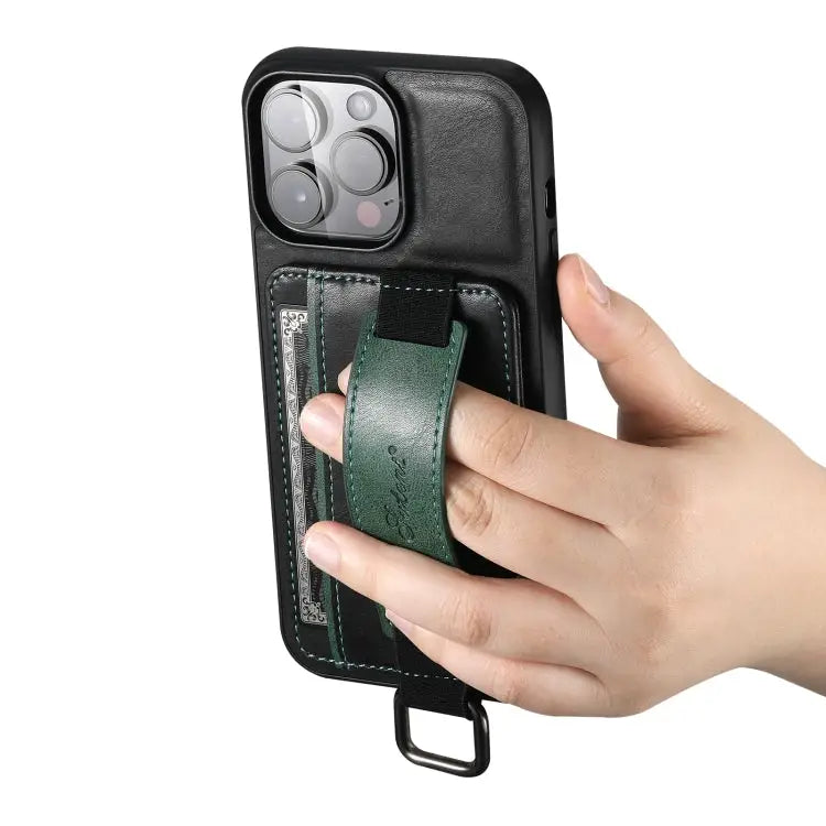 Suteni H13 Card Wallet Wrist Strap Holder PU Phone Case For iPhone 14 For iPhone 14 Pro For iPhone 14 Plus For iPhone