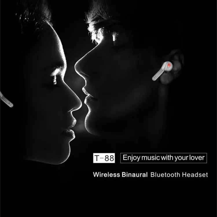 T-88 TWS Bluetooth V5.0 Wireless Stereo Earphones with Magnetic Charging Box - White