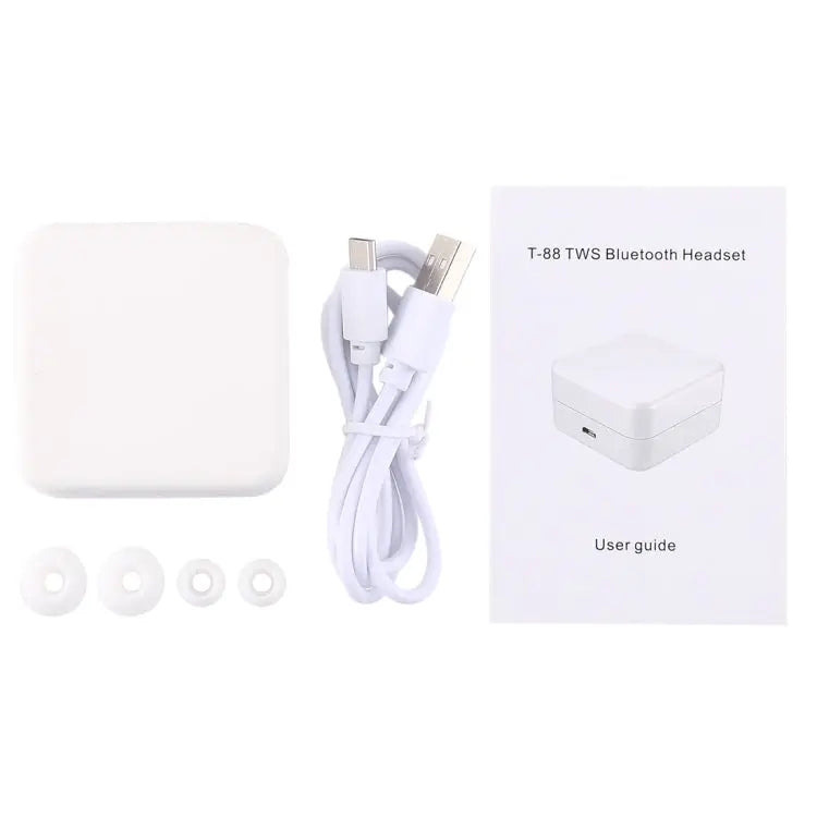 T-88 TWS Bluetooth V5.0 Wireless Stereo Earphones with Magnetic Charging Box - White