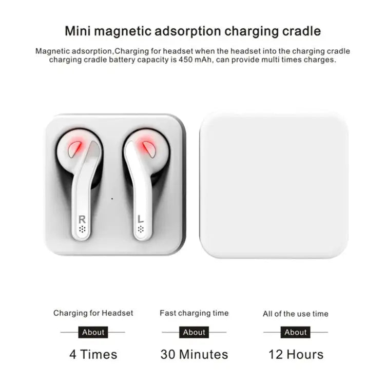 T-88 TWS Bluetooth V5.0 Wireless Stereo Earphones with Magnetic Charging Box - White