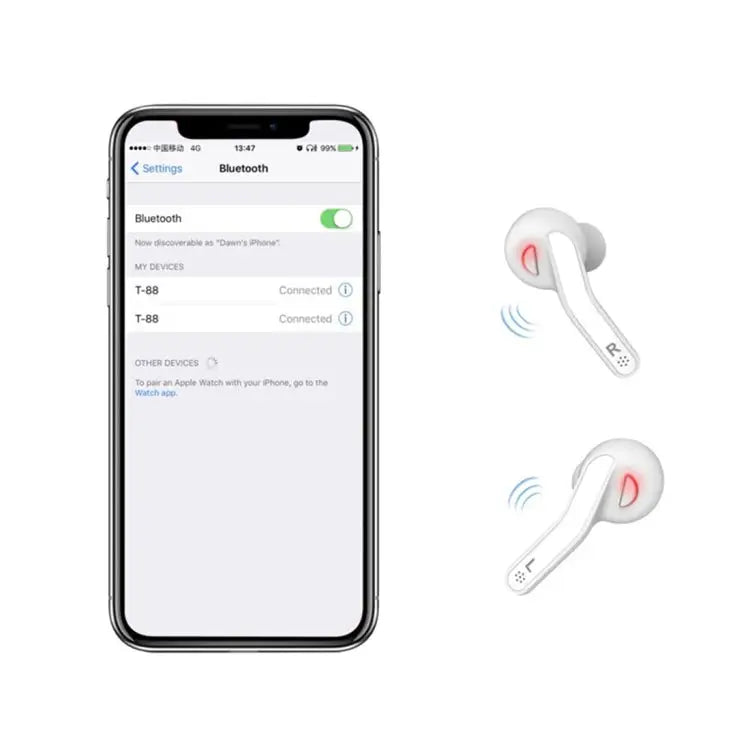 T-88 TWS Bluetooth V5.0 Wireless Stereo Earphones with Magnetic Charging Box - White