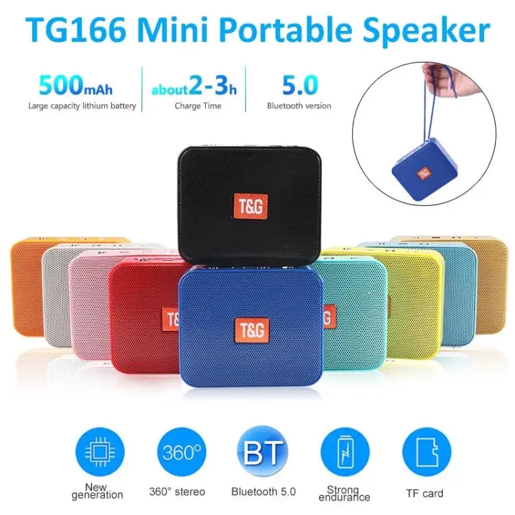 T&G TG166 Color Portable Wireless Bluetooth Small Speaker Pink Blue Brown Yellow Black Red Silver Gray Orange Green